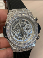 Swiss Hublot Diamond Replica Watches with Black Rubber Band